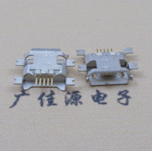 惠州MICRO USB5pin接口 四脚贴片沉板母座 翻边白胶芯