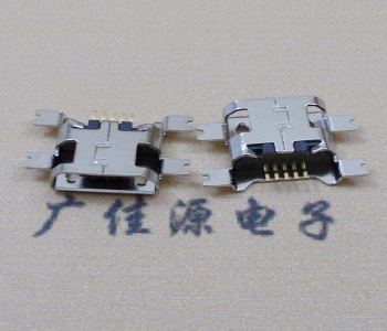 惠州镀镍Micro USB 插座四脚贴 直边沉板1.6MM尺寸结构