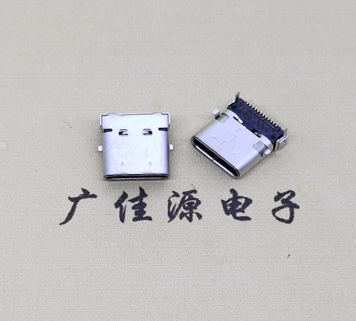惠州type c24p板上双壳连接器接口 DIP+SMT L=10.0脚长1.6母头